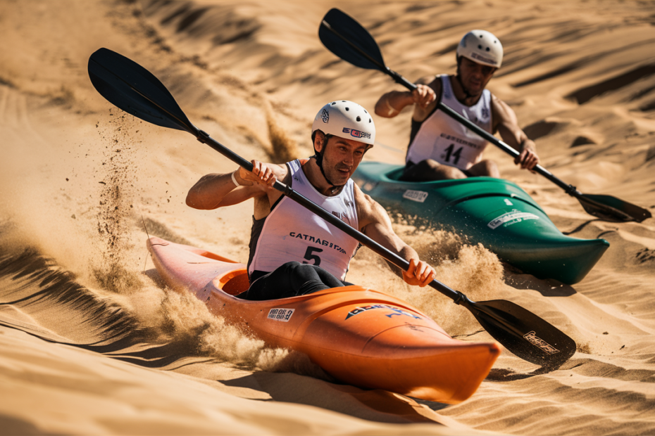 2 men Kayaking on Sand